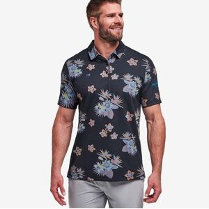 TravisMathew Performance Polo Secluded Island Black Floral Men’s XL Golf LOGO